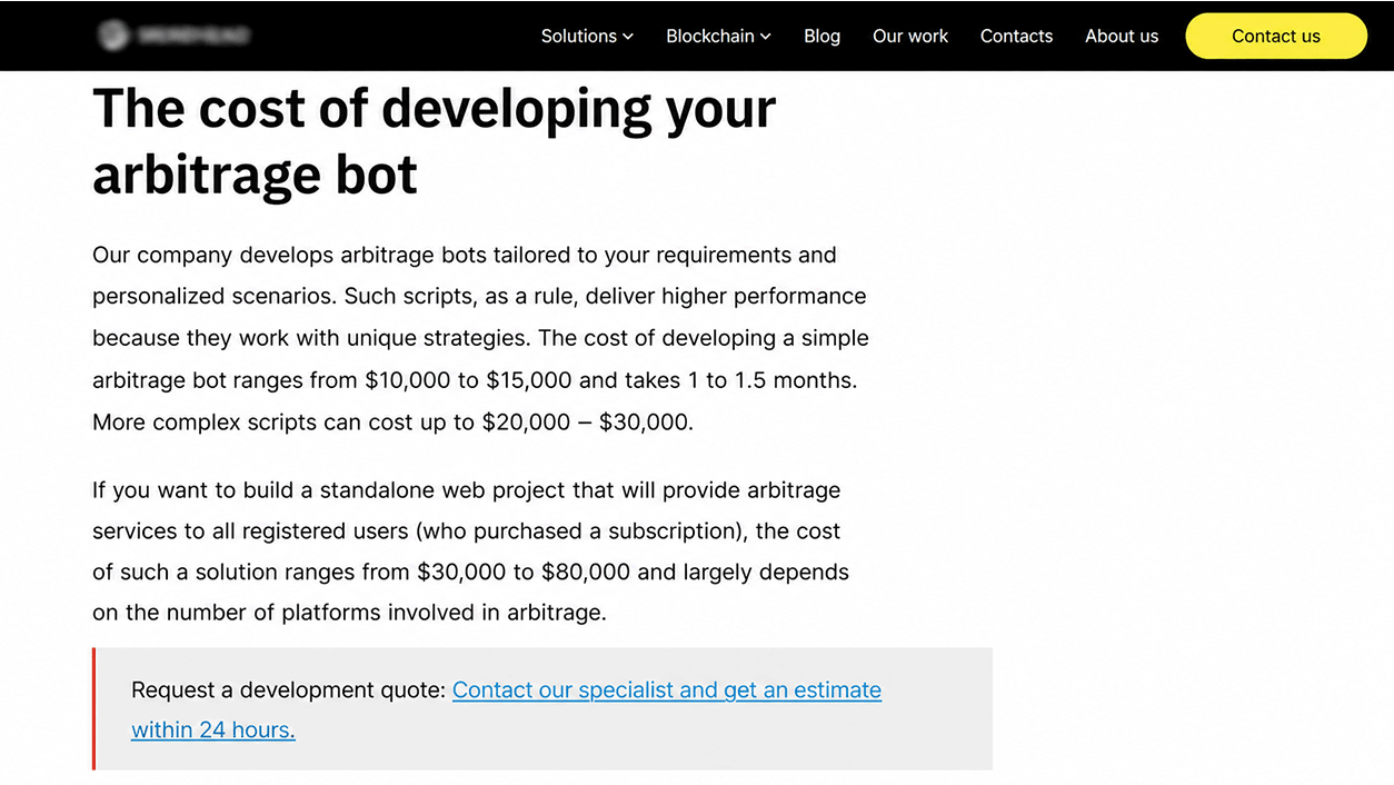 Cryptocurrency arbitrage scanner development costs
