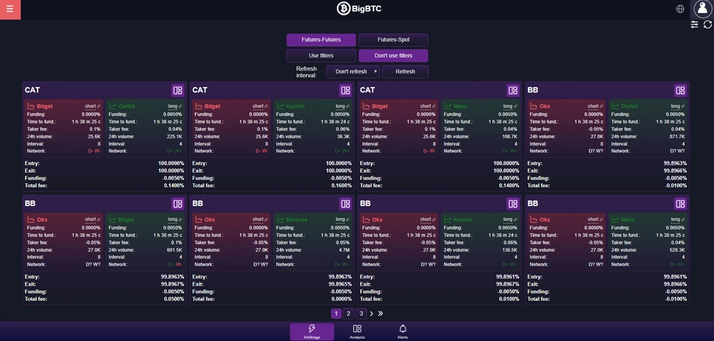 Search for arbitrage opportunities in the web version and Telegram Mini App