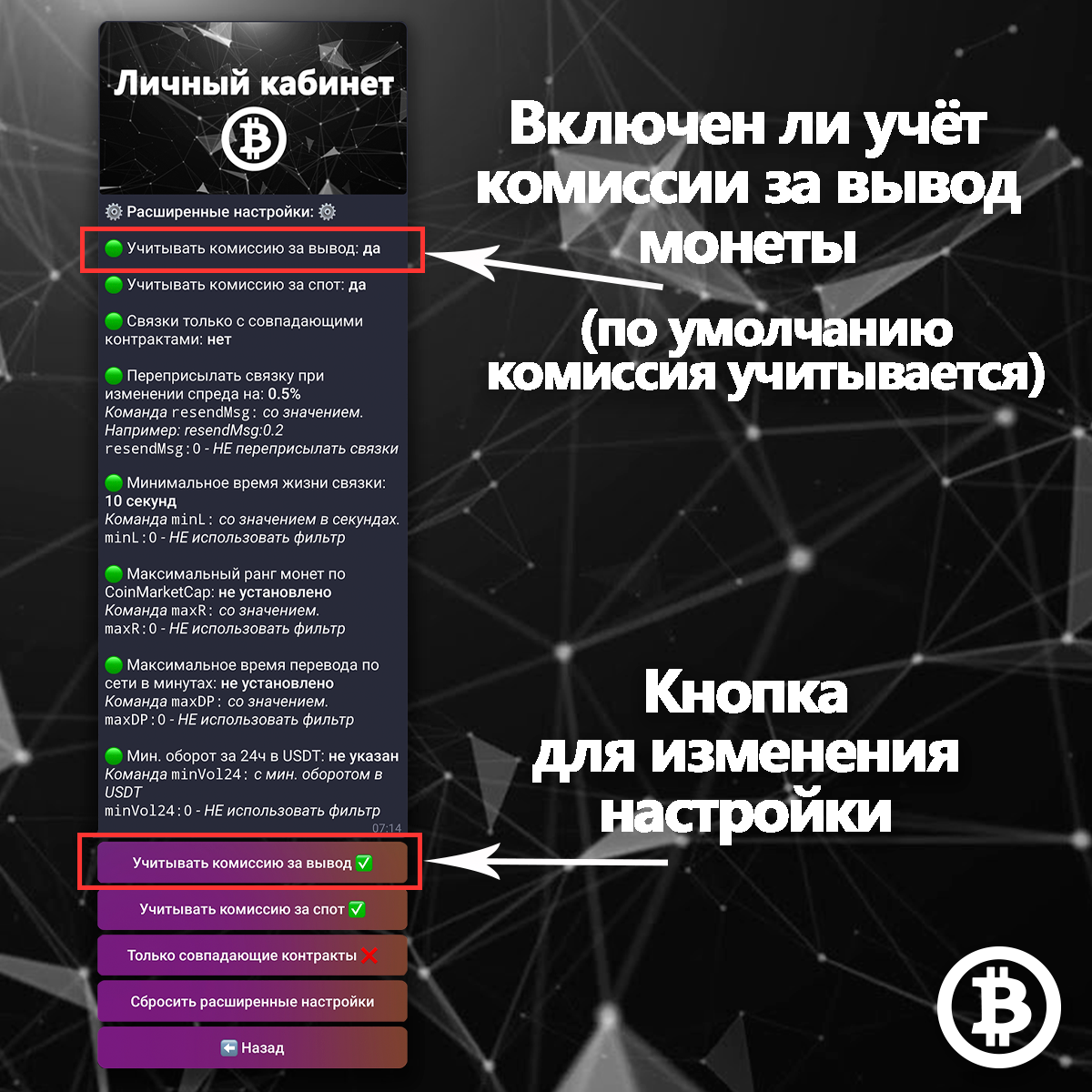 Учёт комиссии за вывод